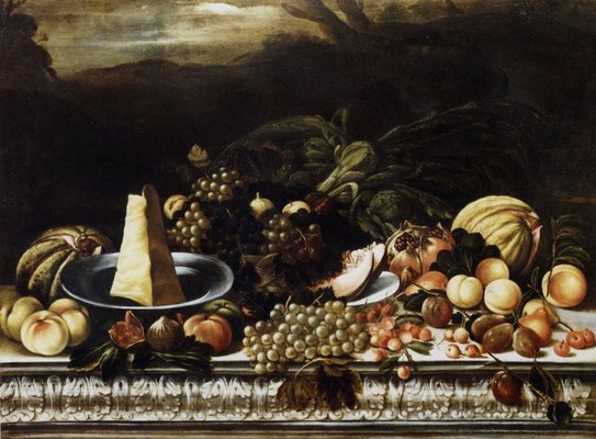 Anonimo romano (sec. XVII), Frutta, carciofi e formaggio