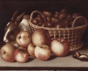 Copia da Panfilo Nuvolone (sec. XVII), Cesto di castagne, mele e coniglio