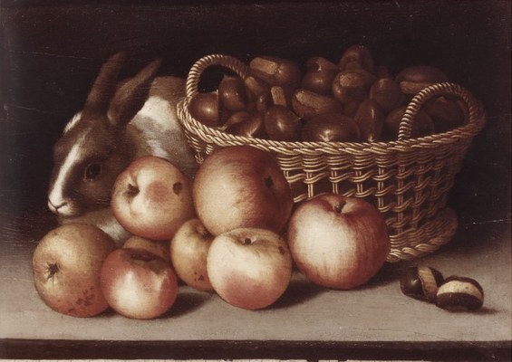 Copia da Panfilo Nuvolone (sec. XVII), Cesto di castagne, mele e coniglio