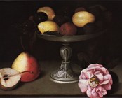 Fede Galizia (Milano 1578-1630), Coppa con prugne, pere e rosa