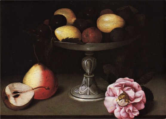 Fede Galizia (Milano 1578-1630), Coppa con prugne, pere e rosa