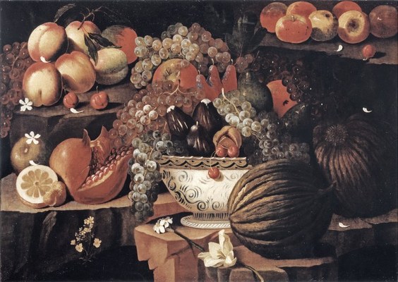 Pietro Paolo Bonzi (Cortona 1576 ca.-Roma 1636), Fruttiera con uva, fichi e altri frutti