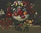Maestro di Hartford (sec. XVI-XVII), Coppa con fiori, frutta, uccello e farfalla