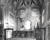 Anonimo bolognese sec. XIV, San Giovanni Battista e Madonna con Bambino in trono, affreschi già nella Chiesa di San Giovanni Battista, San Prospero di Galliera, distrutti nel 1944. 