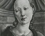 Cosmè Tura, Polittico Roverella, 1470-1474, già nella Chiesa di San Giorgio fuori le Mura a Ferrara. Particolare dello scomparto principale, Londra, National Gallery 