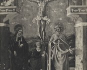 Seguace di Cosmè Tura, Crocifissione e Annunciazione, 1475-1499, già collezione F.M. Perkins, trafugato nel 1944