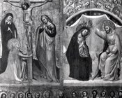 Simone dei Crocifissi, Crocifissione di Cristo, Incoronazione della Vergine e apostoli, 1380 ca., New Haven, Yale University Art Gallery