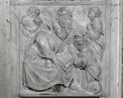 Ercole Seccadenari, Isacco benedice Giacobbe, Bologna, Basilica di San Petronio, portale sinistro