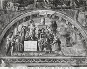 Melozzo da Forlì e Marco Palmezzano, Disputa con Fileto e predica di san Giacomo, Forlì, chiesa di San Biagio lunetta della cappella Feo distrutta nel 1944