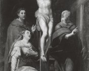Anonimo bolognese sec. XVI, Crocifissione di Cristo e santi, 1550- 1599, Bologna